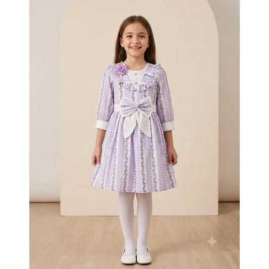 Pastel Purple Striped Floral Frock by Eman Collection