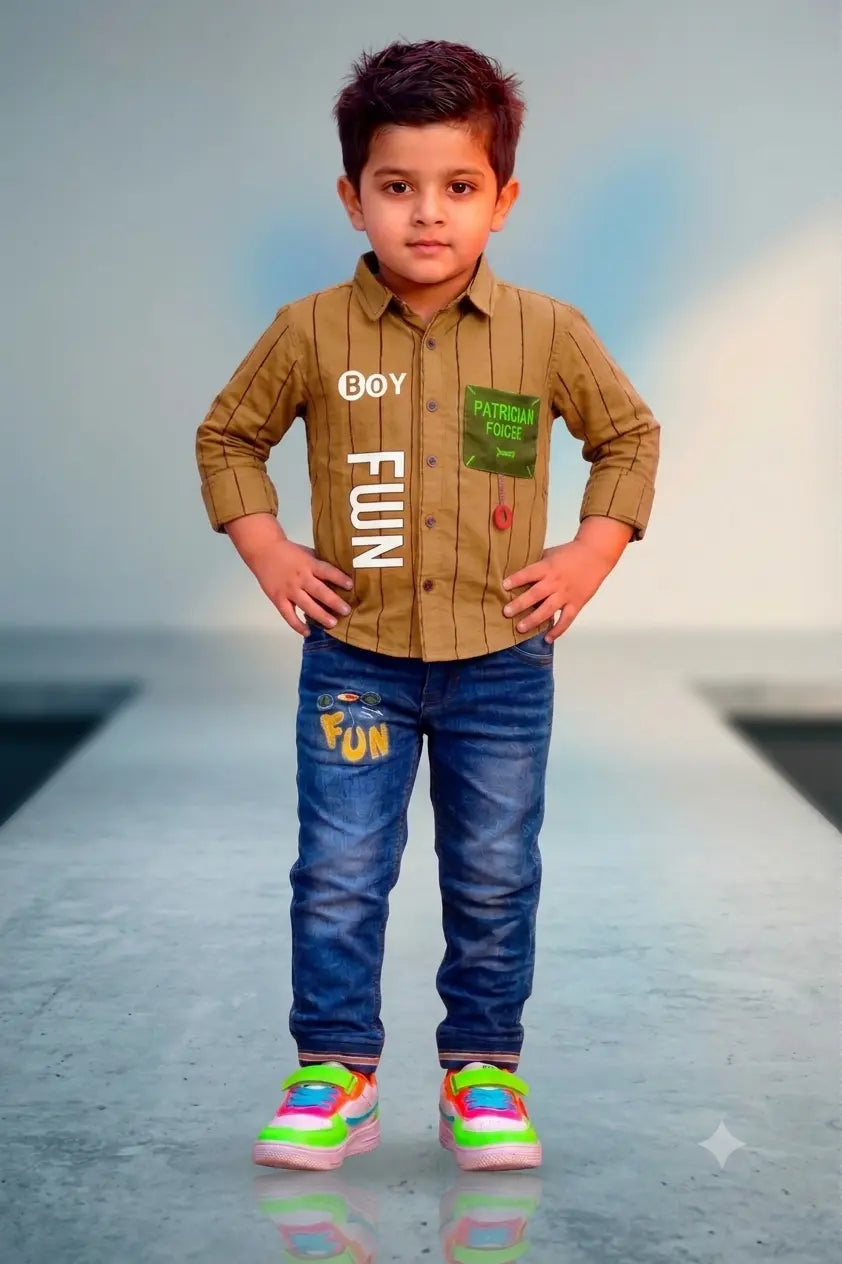 Boys 2 Piece Cotton Shirt and Blue Jeans Pant Set for Kids 1 to 4 Years | Eman Collection