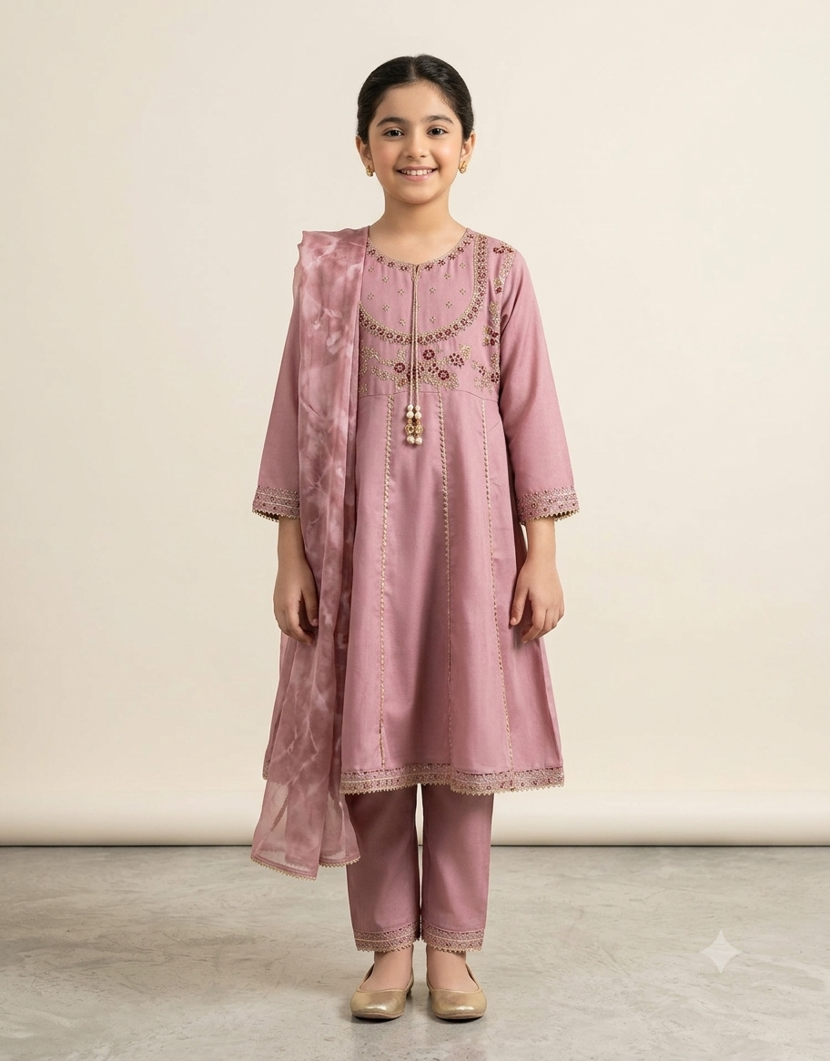 Mauve Lavender Traditional Frock Set by Eman Collection