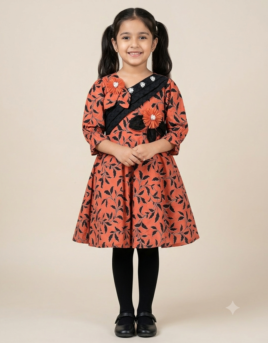 Beige Floral Embroidered Frock by Eman Collection