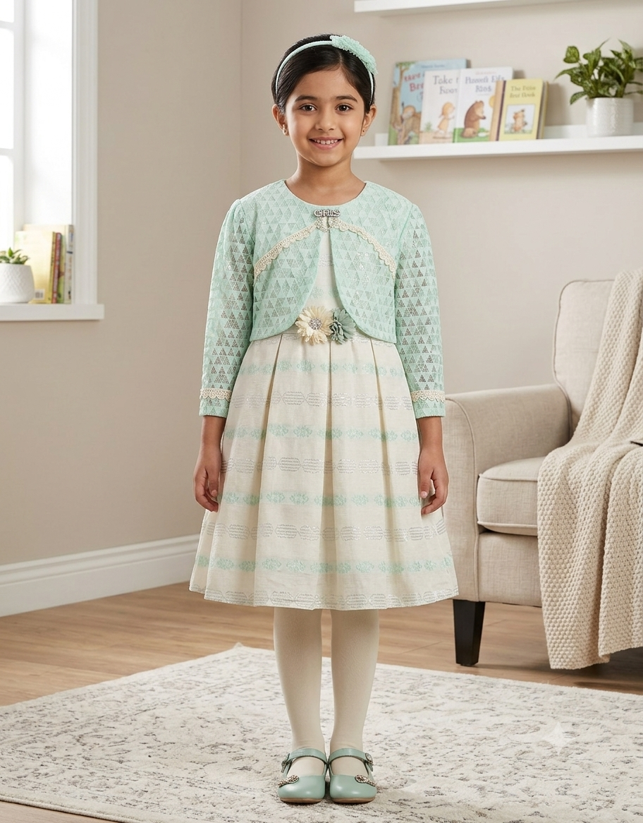 Mint Green Jacket Style Frock by Eman Collection