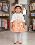 Peach Polka Dot Tiered Frock with Hat by Eman Collection
