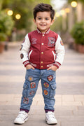 Kids Premium 3-Piece Bomber Jacket & Cargo Jeans Set - Maroon