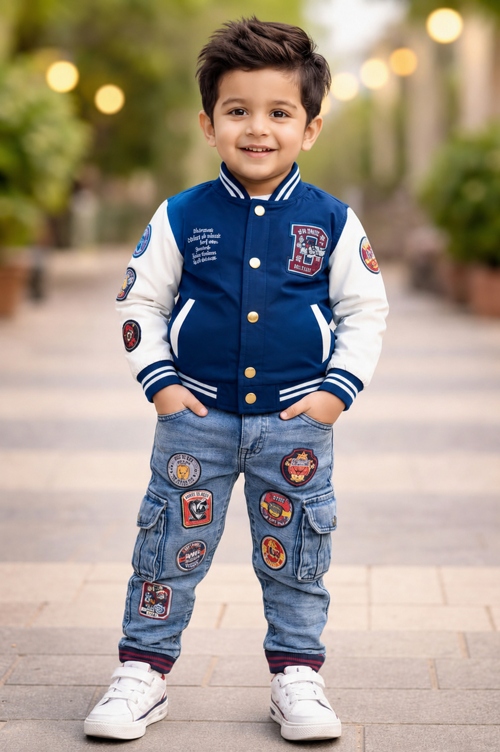 Kids Premium 3-Piece Cotton Summer Suit with Cargo Denim Jeans  Color – Eman Collection Talagang Color Blue