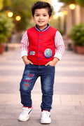 Kids Premium 3-Piece Varsity Vest & Pant Set - Vibrant Red