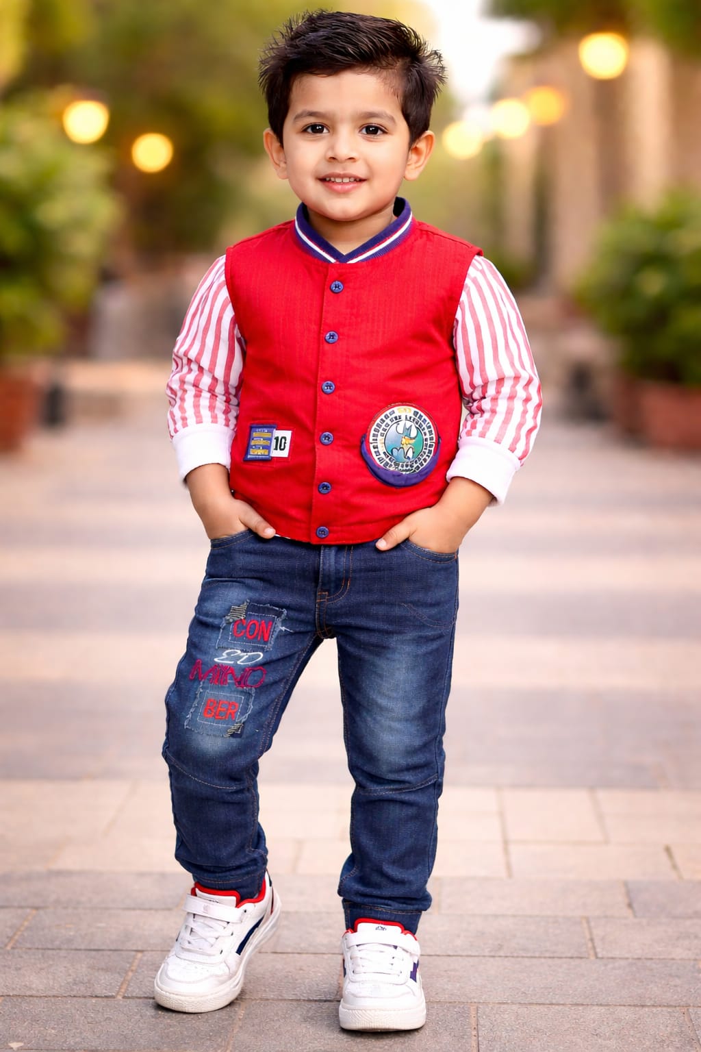 Kids Premium 3-Piece Varsity Vest & Pant Set - Vibrant Red