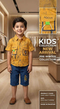 Kids Yellow Focus Print Shirt & Shorts Set | Boys Pre-Winter Wear – Eman Collections Talagang