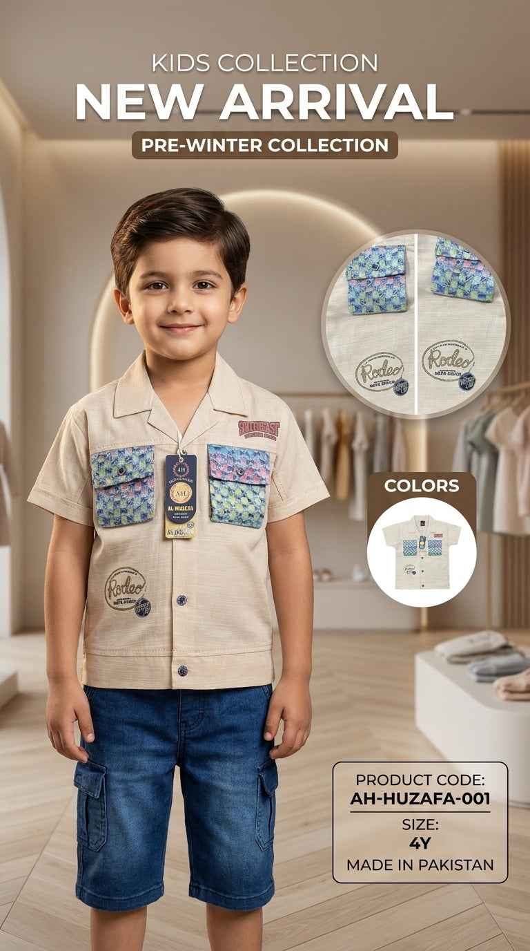 Kids Rodeo Patterned Pocket Shirt & Shorts Set – Eman Collections Talagang