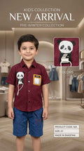 Kids Textured Shirt with Panda Badge & Shorts Set – Eman Collections Talagang