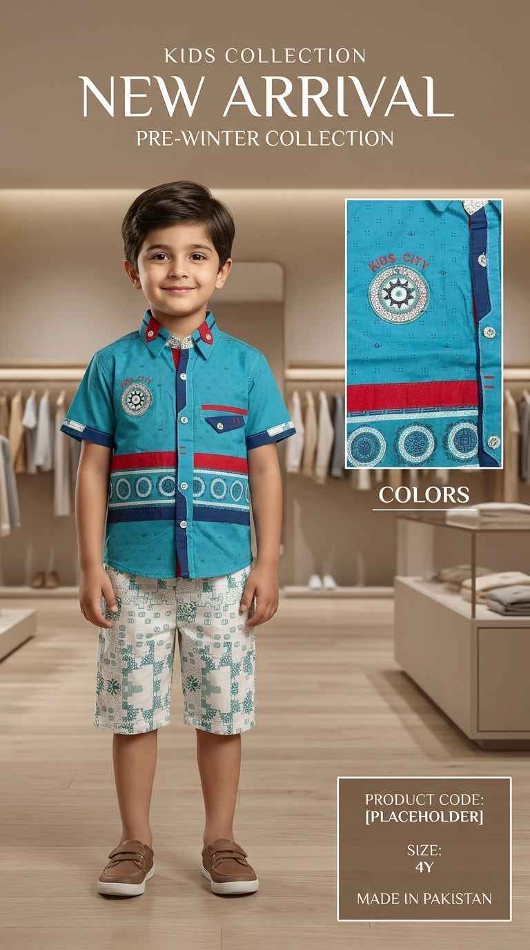 Kids Abstract Print Casual Shirt & Shorts Set – Eman Collections Talagang