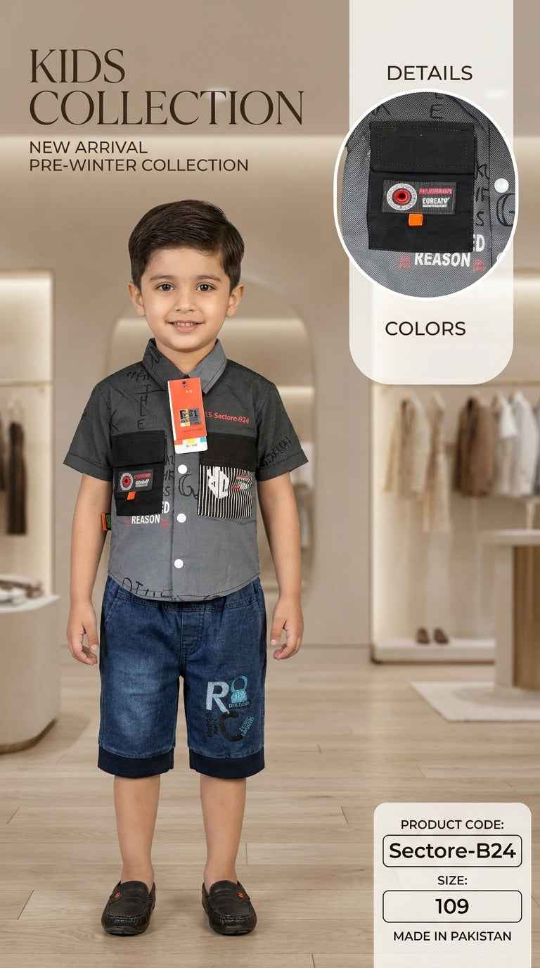 Kids Shirt & Cargo Shorts Set | Pre-Winter Boys Collection – Eman Collections Talagang