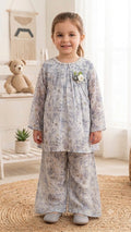 Girls Luxury Printed Chiffon Suit Grey Blue
