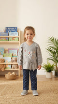Girls Bunny Graphic Ruffle Sleeve Bow Set Heather Grey