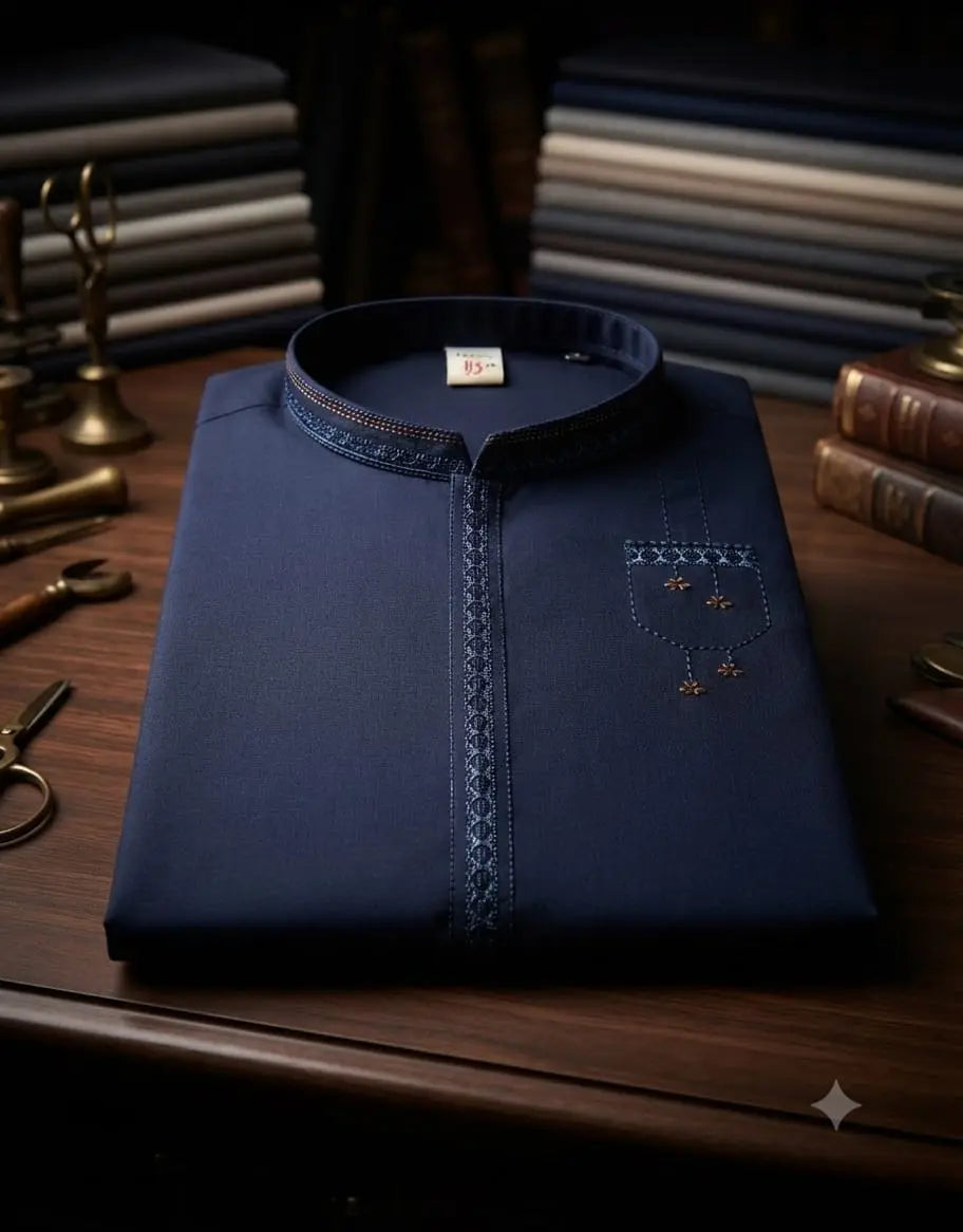 Boys Designer Embroidered Kurta Shalwar - Navy Blue | Boys (8 Years)