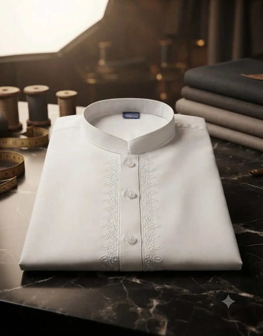 Boys Designer Embroidered Kurta Shalwar - Pure White | Boys (8 Years)