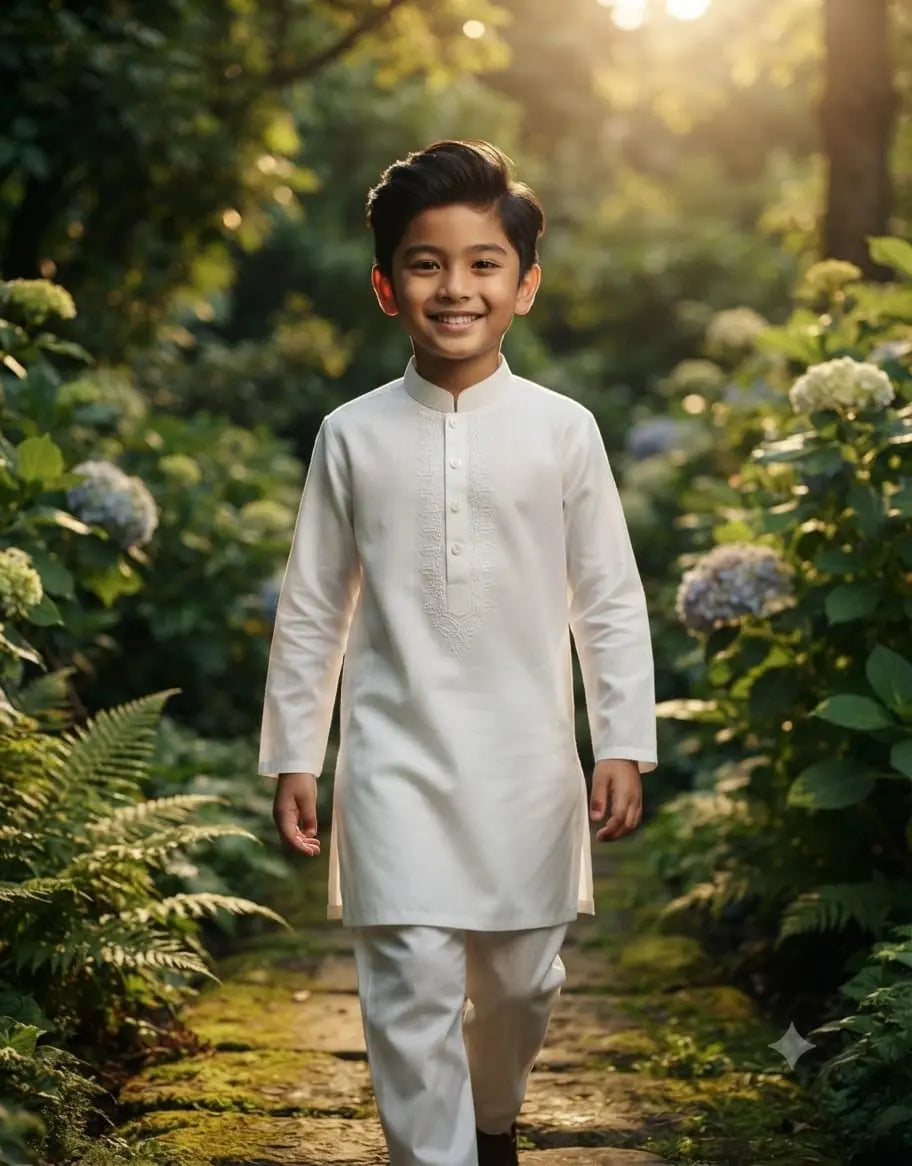 Boys Designer Embroidered Kurta Shalwar - Pure White | Boys (8 Years)
