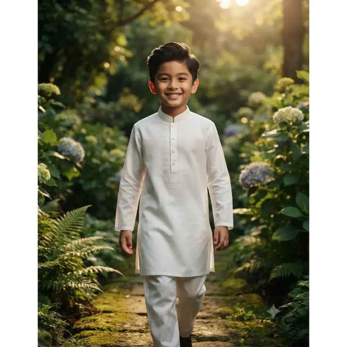 Boys Designer Embroidered Kurta Shalwar - Pure White | Boys (8 Years)