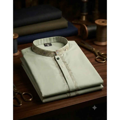 Boys Designer Embroidered Kurta Shalwar - Mint Light Green | Boys (8 Years)