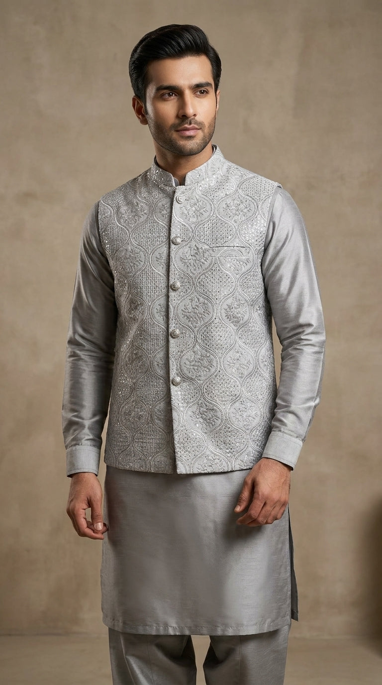 Men's Embroidered Waistcoat – Midnight Festive Style