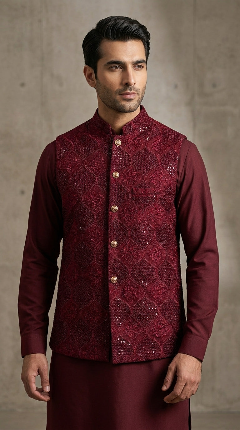 Men's Embroidered Waistcoat – Midnight Festive Style