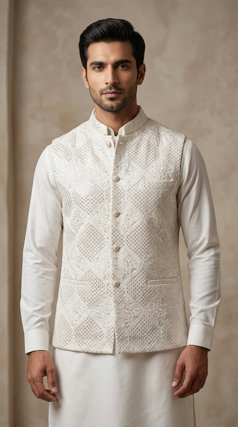 Men's Embroidered Waistcoat – Midnight Festive Style