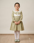 Olive Green Peter Pan Collar Frock by Eman Collection