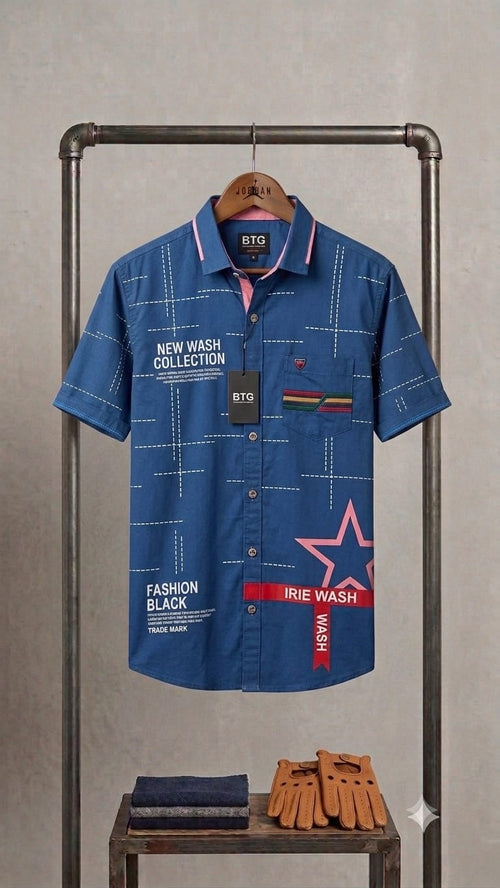 Boys BTG Grid Pattern Shirt Blue