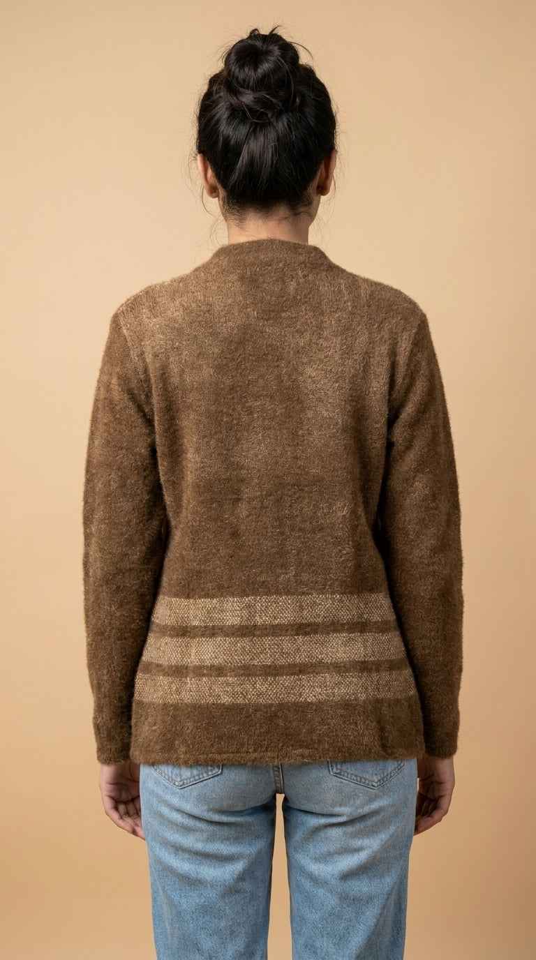 Golden Swirl Embroidered Warm Knit Cardigan - Mocha Brown