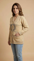 Contemporary Graphic Linear Knit Cardigan - Warm Beige