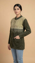 Two-Tone Ombré Chevron Knit Cardigan - Sage & Olive Green