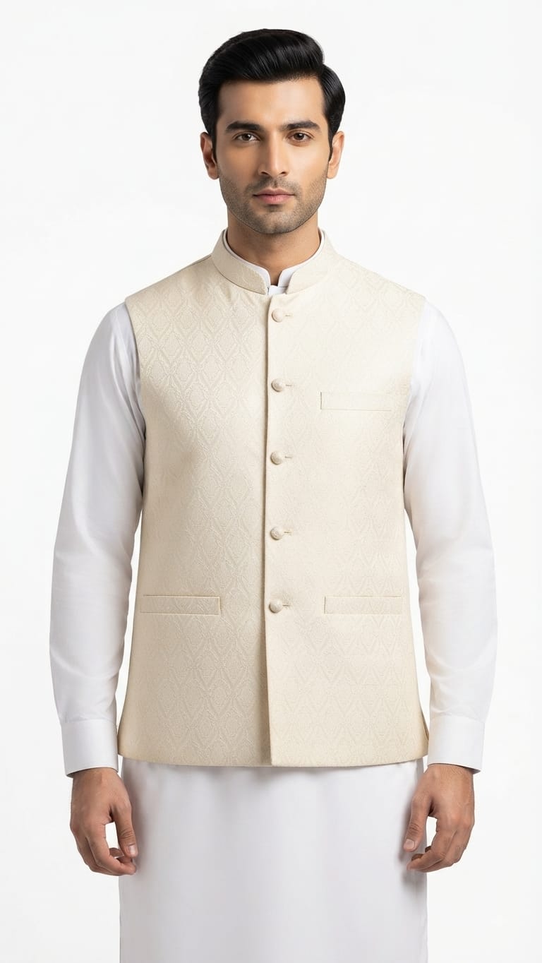 cream-white-diamond-jacquard-waistcoat Eman Collections Talagang
